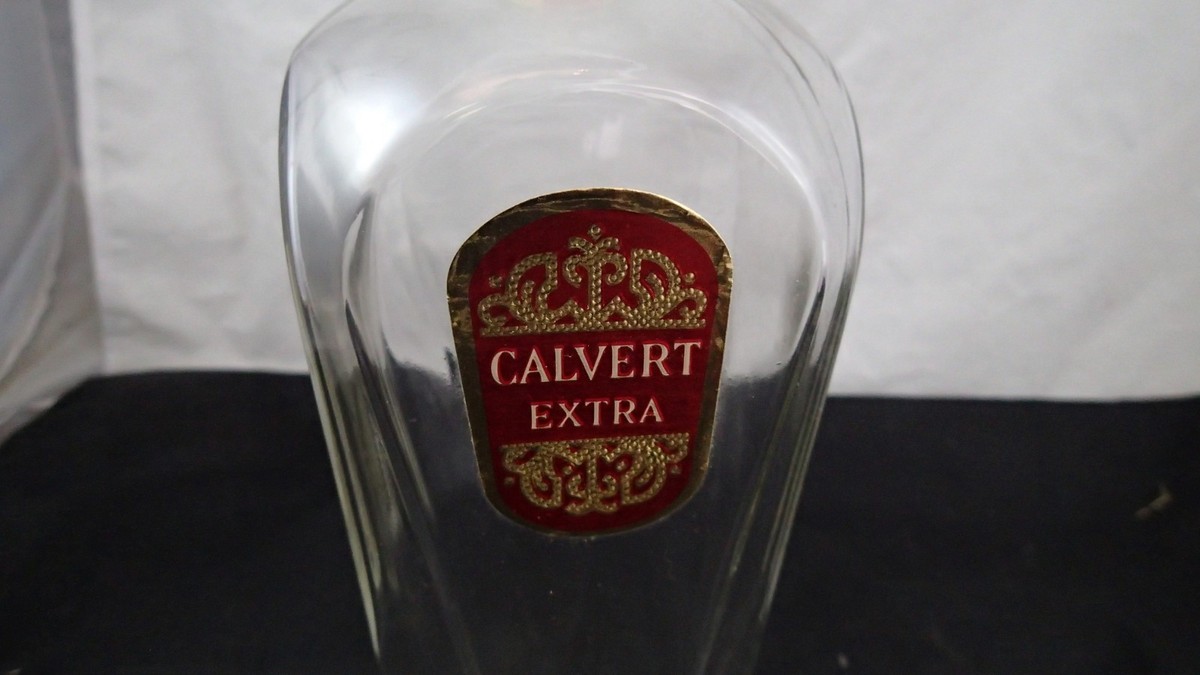 Calvert Extra Whiskey Bottle Ornate Clear Glass Vintage Decanter