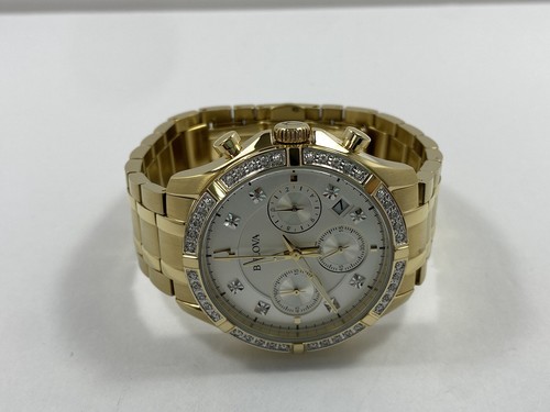 Bulova Classic Diamonds Chronograph Quartz Gold Tone Steel Men's Watch 98E113 - Picture 12 of 16