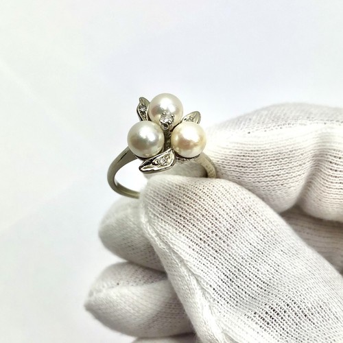 Vintage 14K White Gold Ring 4 Small Diamonds 3 Pearls 5.7mm Size 6.75 Broken - Picture 12 of 12