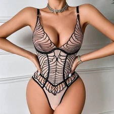 Women Lingerie Gather Push Up Bra and Panty Set Babydoll Bodysuit Underwear