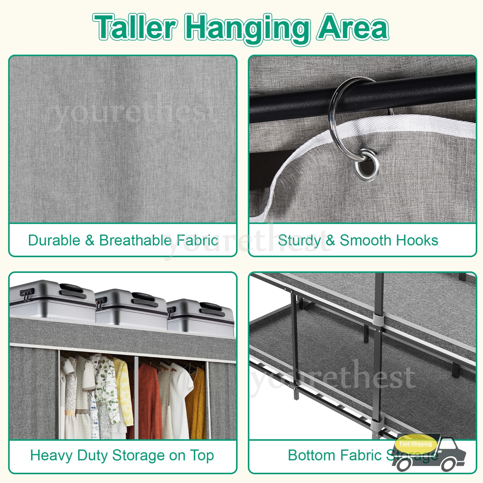 66" Assembled Wardrobe Closet Portable Closet System w/Cover Heavy Duty 3000 Lbs