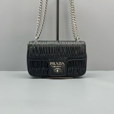 Prada Black Ruched Lambskin Flap Chain Shoulder Crossbody Handbag AUTH