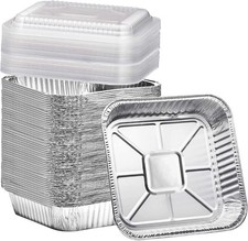  35 Pack 8x8 Square Aluminum Baking Cake Pans with Clear Plastic Lids - Foil...