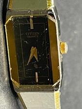 Vintage Citizen Quartz Women's Watch Gold Tone Black Dial 2250-242076 11.5mm
