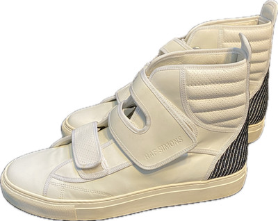 Raf Simons White Velcro Hi-Top Leather Sneakers Size 42 / 9 Mens Official Velcro