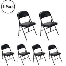 6 Pack Folding Chairs Cushioned Padded Seat for Home Office Party Black
