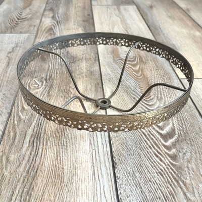 Vintage Ornate Fitter Lamp Shade Ring w/Center Socket Hole Antiqued Brass Tone