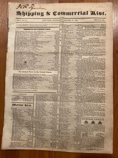 1824 Port of New York City Shipping & Commercial List newspaper