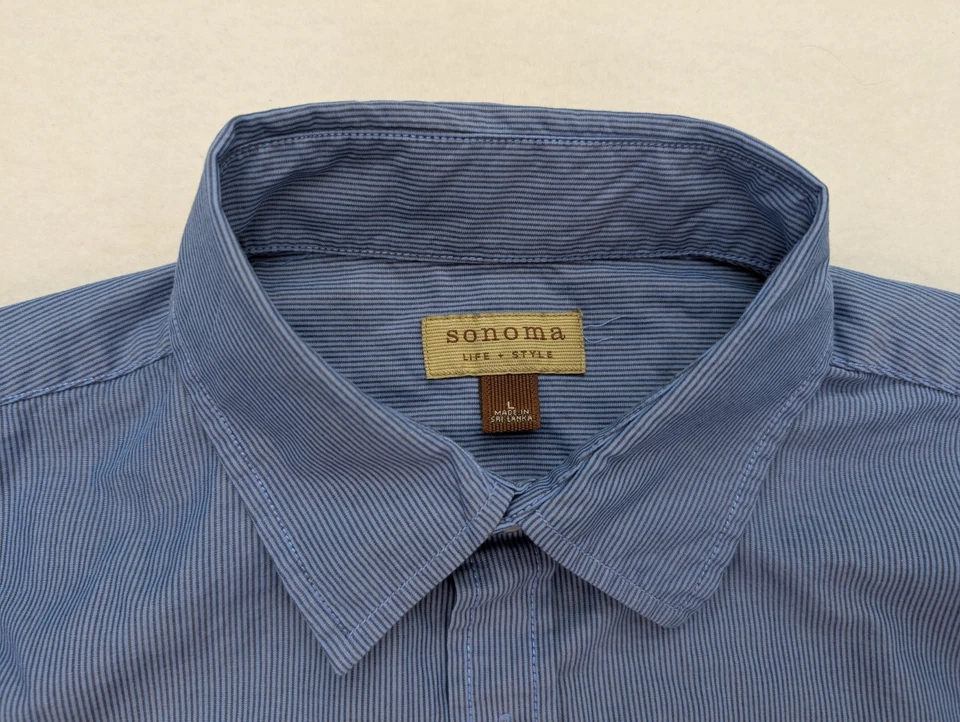 Sonoma Men's Dress Shirt Size L Blue Brown Striped Long Sleeve Button-Up - Image 4 of 4