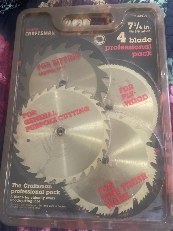 NEW/SEARS Craftsman 4 Blade Professional Pack 7 1/4" Fits 5/8 Arbor Saw Blades