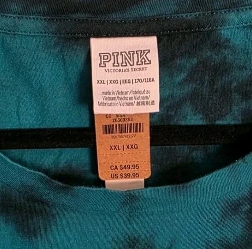 Camiseta Victoria's Secret ROSA Brillo Campus Manga S Verde Tie Dye Estrás Talla XXL Foto 2 de 4