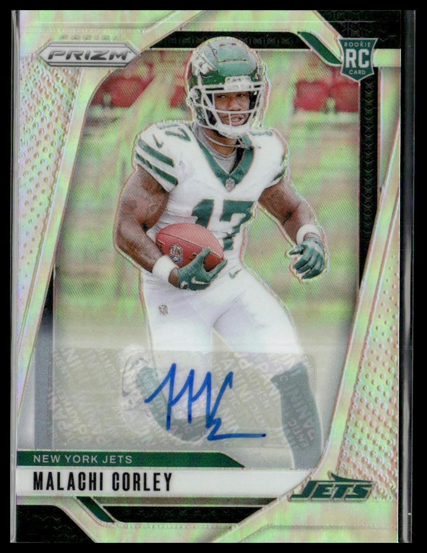 2024 Panini Prizm Football #369 Malachi Corley Auto Silver Prizm Jets AU RC