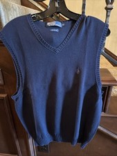 Ralph Lauren Polo Men's Size XL Knit Pullover Vest Navy Pony EUC