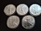 Lot (5) 2014 American Silver Eagle 1 oz .999 BU Coins. Uncirculated in Capsules.