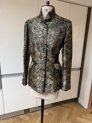 Z COLLECTION GR 14 VINTAGE PAISLEY BLAZER GOLD SCHWARZ 80ER NEU ROMANTISCH TAILLIERT