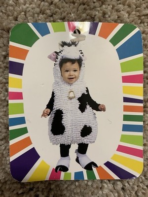 GOING WILD Baby Halloween Cow Costume 3-6 Months Full Zip Hooded Black White New
