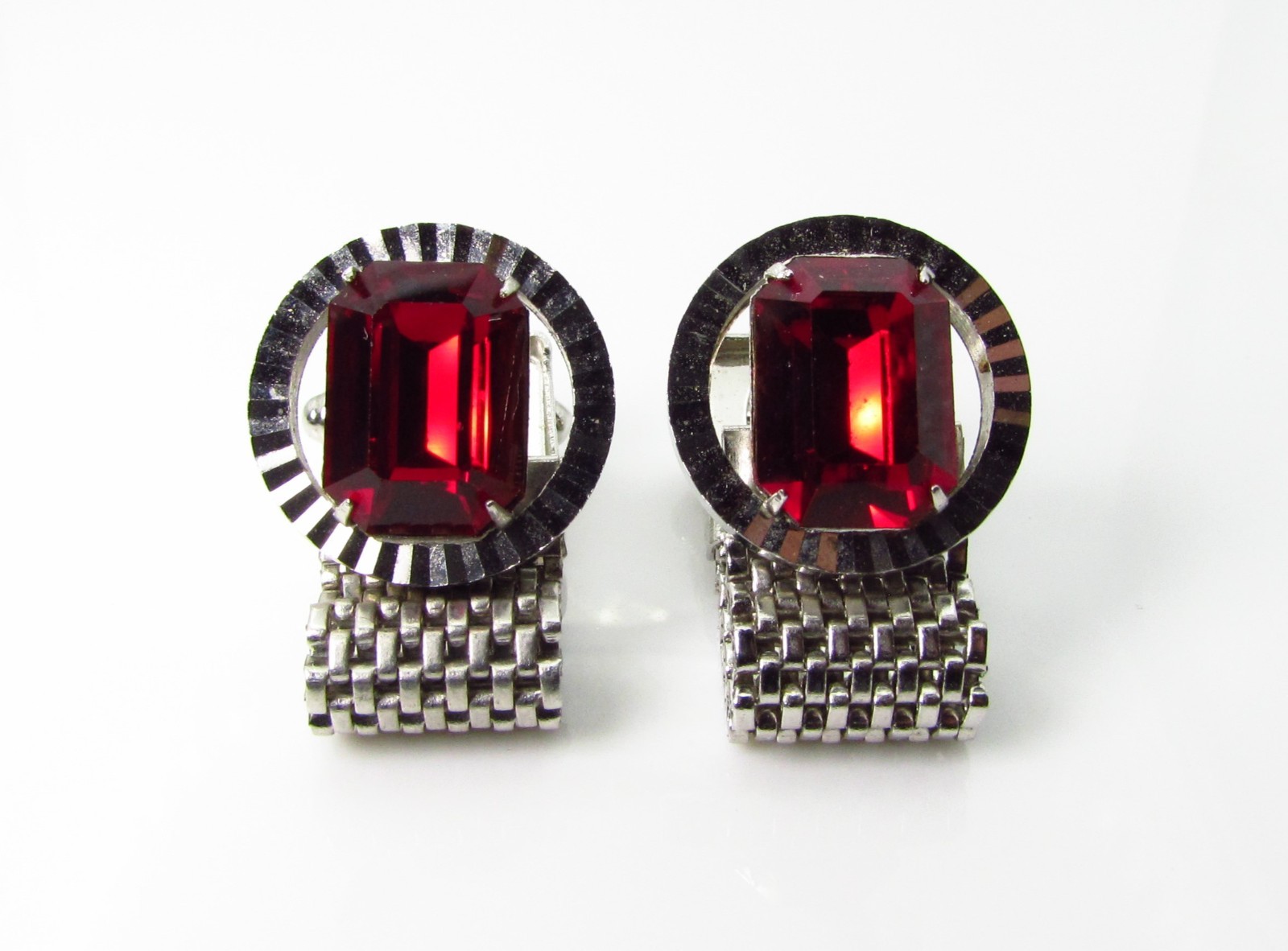 Silver Tone Wrap Cufflinks with Rectangle Faceted… - image 1