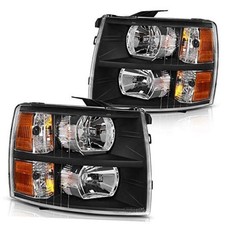Headlights Assembly Compatible with Black Housing Amber Reflector Clear Lens