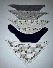 Triangle Snap Baby Feeding Drool Bibs Bandanas Terry Cloth Muslin Boys Lot Of 5