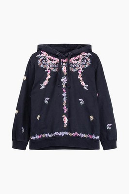 H&M x Giambattista Valli Hoodie schwarz Baumwolle Blumen bestickt, Gr. XS