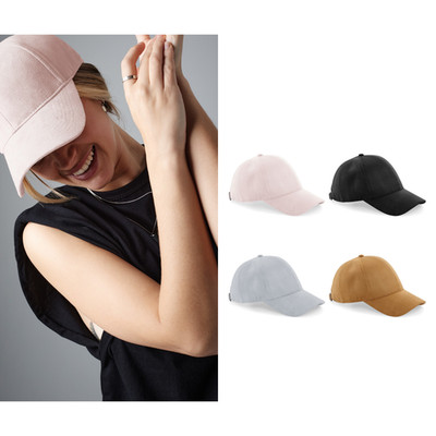 Beechfield Faux Suede 6-panel Cap - Self-fabric Strap Pre-curved Peak Cotton Hat
