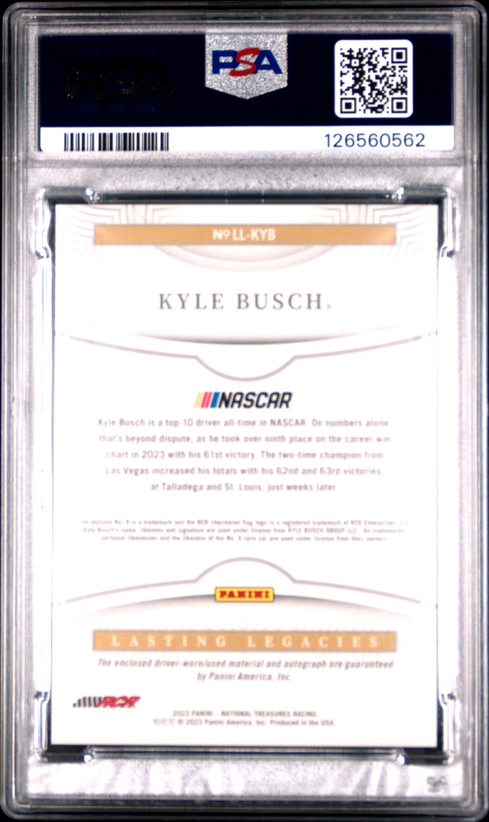 NATIONAL TREASURES RACING LASTING LEGACIES AUTO RELICS KYLE BUSCH 84/99 PSA 8 view 2