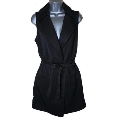 Max Studio Black Sleeveless Tie-Waist Trench Vest