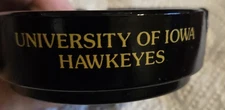 Vintage Iowa Hawkeyes  Black Glass Ashtray 3 1/2"  Yellow & Black 