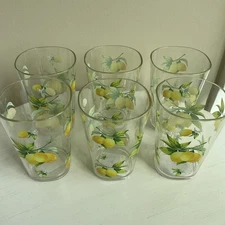 Reston Lloyd Set of 6 Mini Lemonade Cups Plastic Yellow Lemon Summer Print New