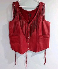 Womens Motorcycle Vest Leather Cowgirl Red Lace Up Biker Boho Western Tassel XL