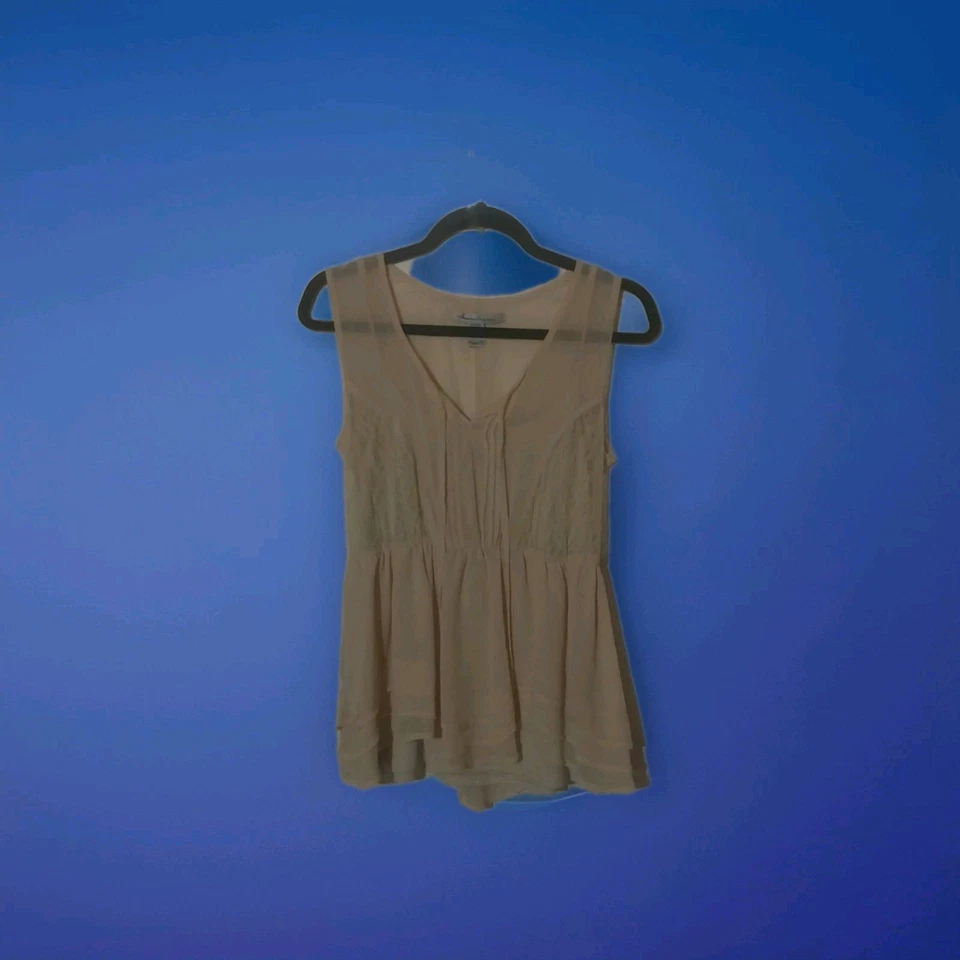 Camiseta sin mangas Y2K mediana hada boho encaje beige babydoll romántico capricho años 90 de colección Foto 2 de 4