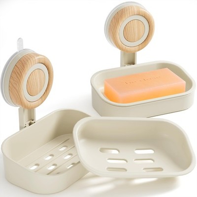Self Draining Soap Dish, 2 Pack, Suction Cup Mount, For Bathroom, Beige