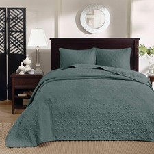 Madison Park Quebec Reversible Damask Bedspread Queen Green 3PC 198