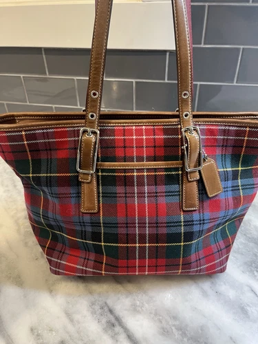 Borsa Coach a quadri rossa stile tote bag vintage 8937 pelle lana