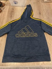 Adidas - Hooded Pullover Sweatshirt - Blue  Yellow - Boys Size Medium 10-12