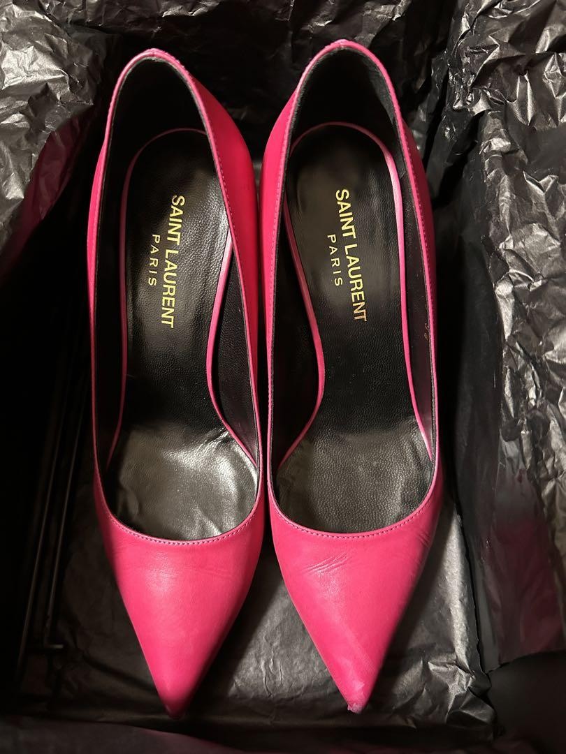 Scarpe classiche Saint Laurent decolte in pelle rosa misura 36 a punta eleganti tacco