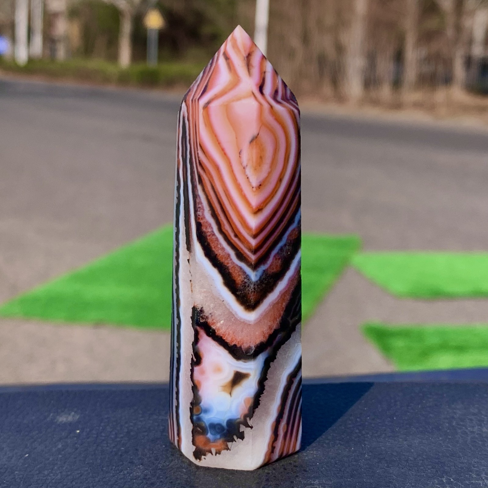 79G Natural striped agate stone mineral column Crystal Mineral tower Specimen