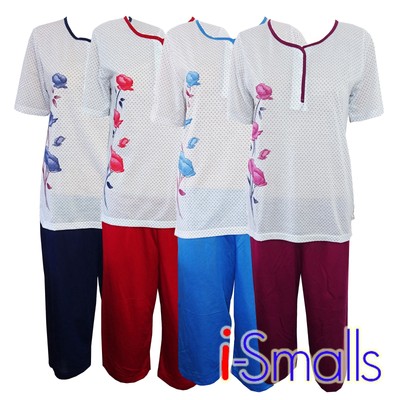 i-Smalls Ladies Spot Floral 3/4 Pyjamas Button Front with Lilac Eye Mask