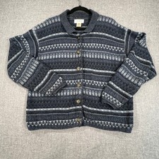 Vintage Eddie Bauer Fair Isle Cardigan Sweater Womens XL Button Made in USA READ