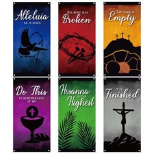 6 Pcs Easter Church Banners for Sanctuary 6 x 3 ft Church Banners with Script...