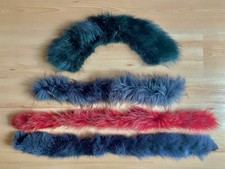 Echt Pelz Fuchs Raccoon Kragen Kapuzen Streifen Rot Grün Grau - Konvolut