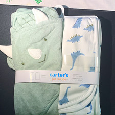 Carter's Just One You Dinosaur Hooded Towel Set Green White Blue 1P087110