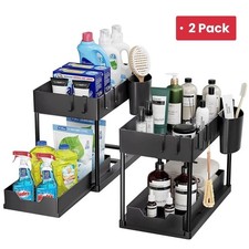 2 Pack 2-Tier Under Sink Organizer Pull Out Sliding Drawer Storage Rack Black