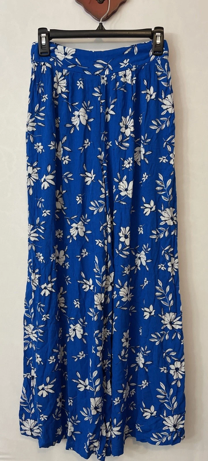 Blue Rain Womens Small Blue Floral Elastic-Waist Pull-On Flowy Pants! A5007