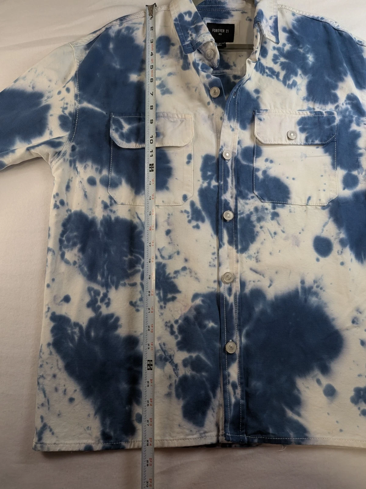Forever 21 Men's Blue White Tie-Dye Button Front Shacket Jacket Size S image 6