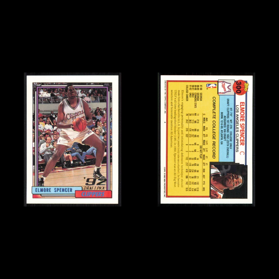 Elmore Spencer Rookie #300 1992 Topps Los Angeles Clippers Basketball Card NBA - Image 3 of 3