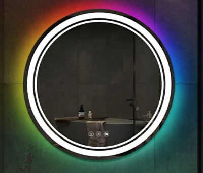 60x60 cm LED Rund Beleuchtet Badezimmer Wand Spiegel Mehrfarbig Licht Touch Schalter