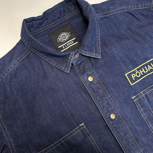 DICKIES Denim Shirt Mens XL Blue Long Sleeve Snap Button Up Regular Fit