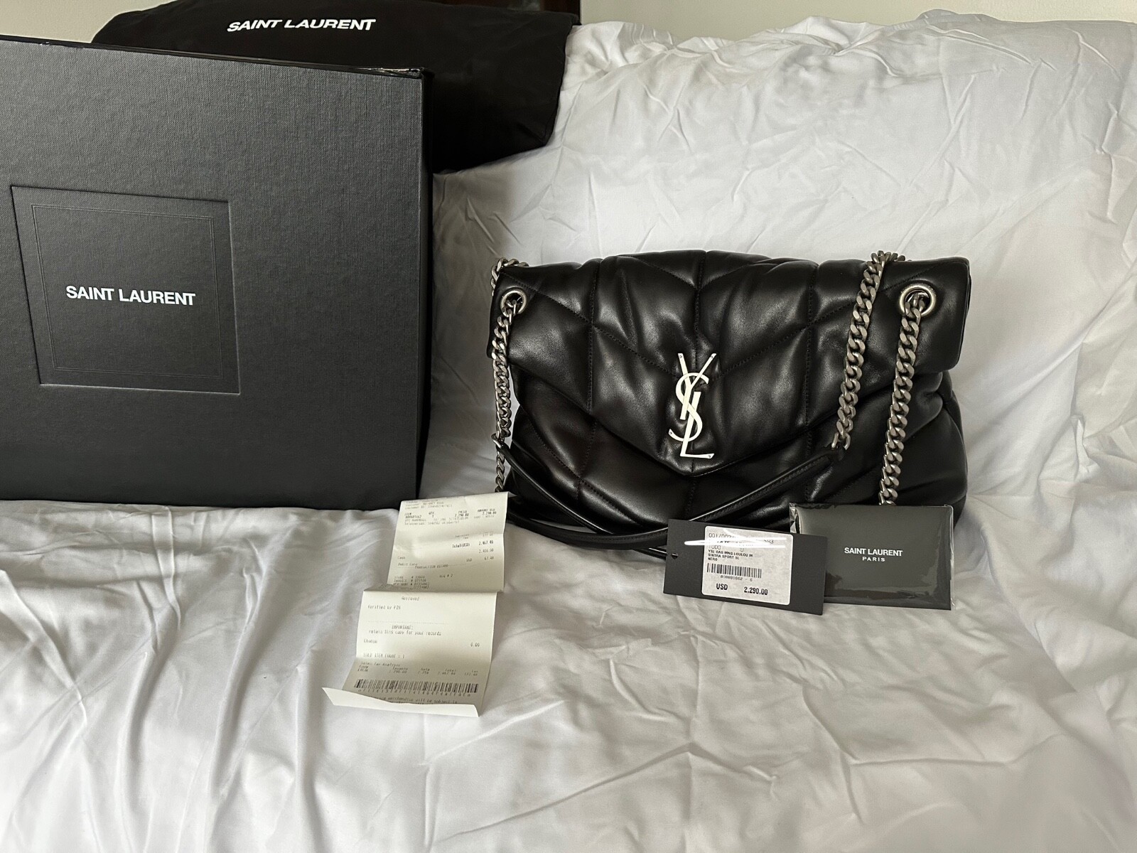 Borsa a tracolla tracolla YSL SAINT LAURENT LouLouPuffer media in pelle di agnello