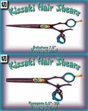 Kissaki 7.0"  30 tooth Black Cherry Blue Double Swivel Hair Shears Combo